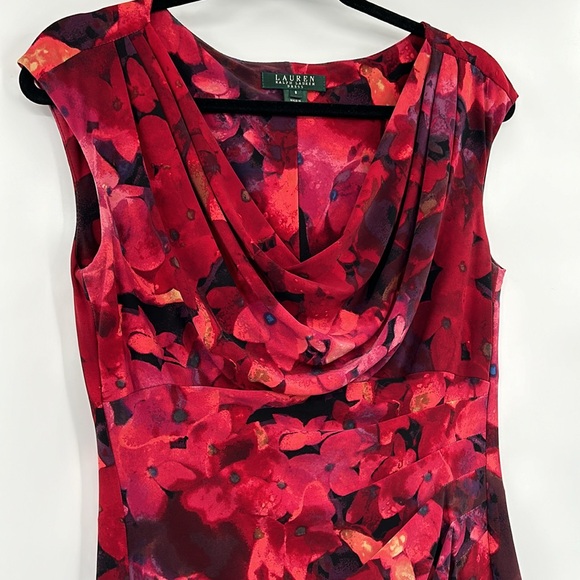Lauren Ralph Lauren Womens Drape Neck Dark Floral Dress Size‎ 8 Romantic Moody - Picture 2 of 8